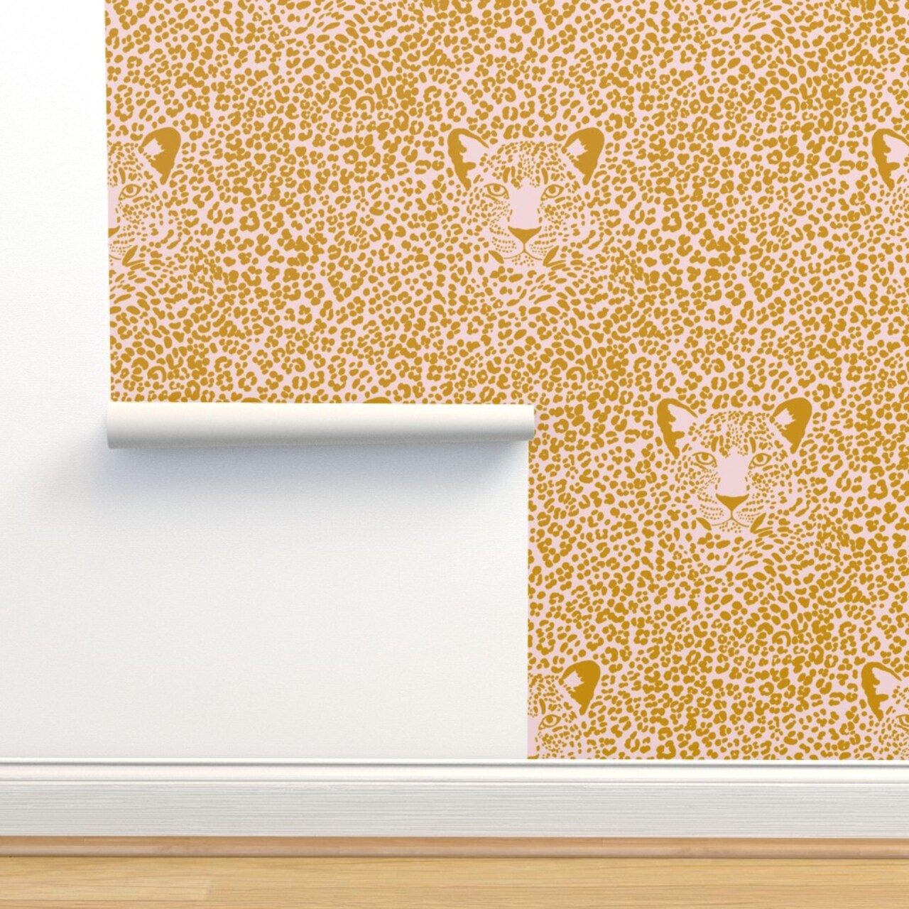 Pink Leopard Mustard Yellow Jumbo Animal Print Bold Spots Custom Removable Wallpaper by Spoonflower Peel & Stick Wallpaper 2FT Wide